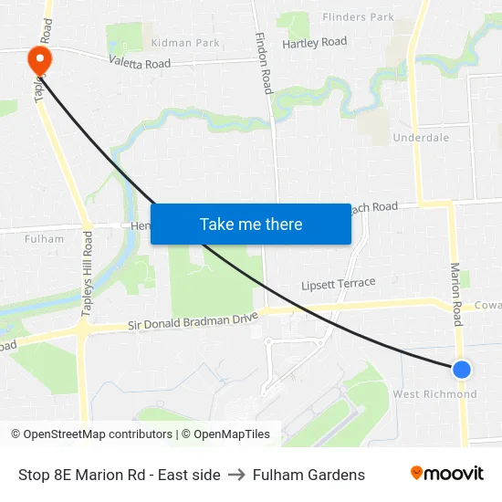 Stop 8E Marion Rd - East side to Fulham Gardens map