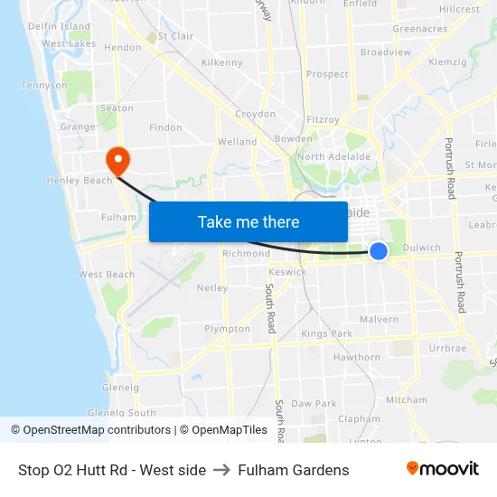 Stop O2 Hutt Rd - West side to Fulham Gardens map