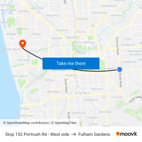 Stop 152 Portrush Rd - West side to Fulham Gardens map