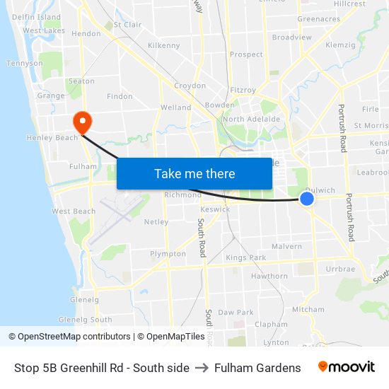 Stop 5B Greenhill Rd - South side to Fulham Gardens map