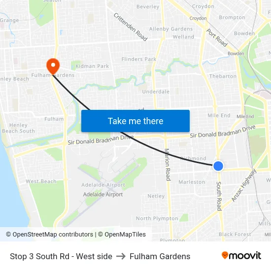 Stop 3 South Rd - West side to Fulham Gardens map