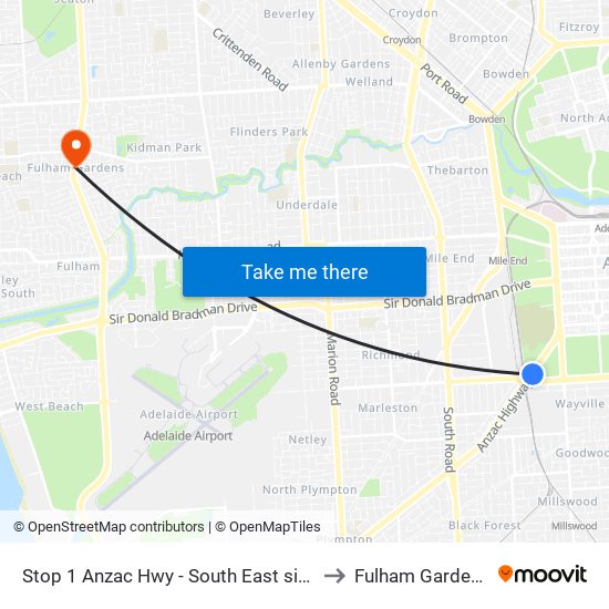 Stop 1 Anzac Hwy - South East side to Fulham Gardens map
