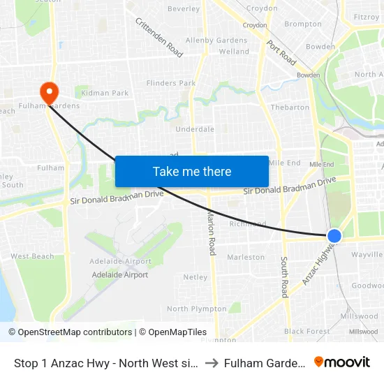 Stop 1 Anzac Hwy - North West side to Fulham Gardens map