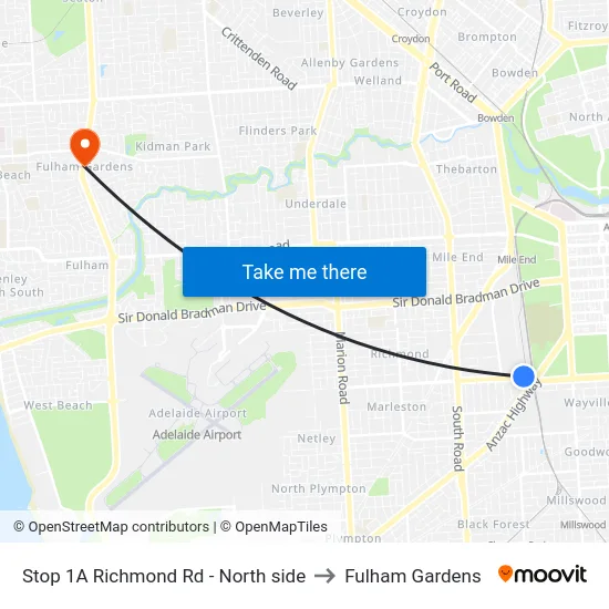 Stop 1A Richmond Rd - North side to Fulham Gardens map