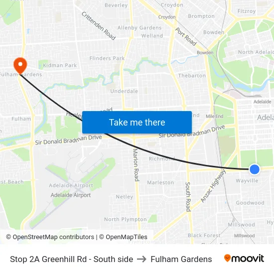 Stop 2A Greenhill Rd - South side to Fulham Gardens map