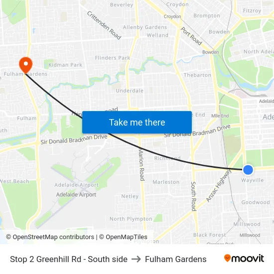 Stop 2 Greenhill Rd - South side to Fulham Gardens map