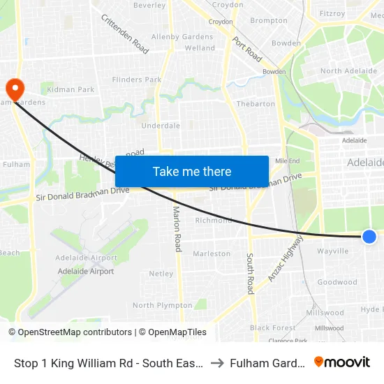 Stop 1 King William Rd - South East side to Fulham Gardens map