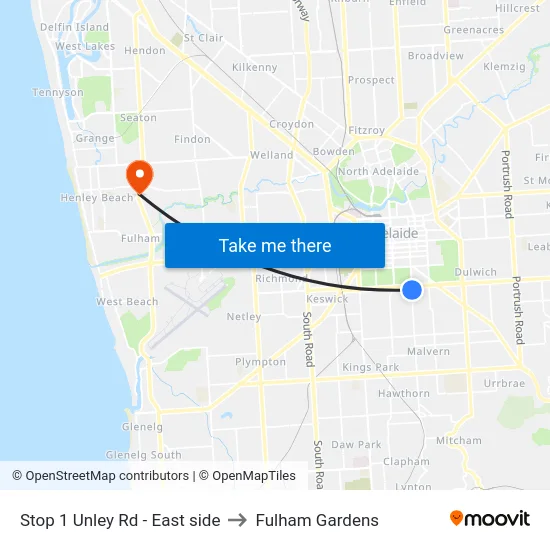Stop 1 Unley Rd - East side to Fulham Gardens map