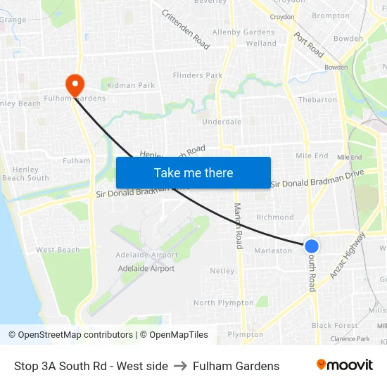 Stop 3A South Rd - West side to Fulham Gardens map