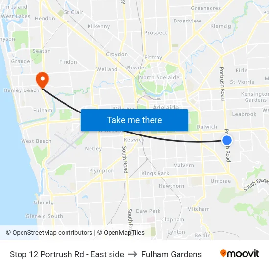 Stop 12 Portrush Rd - East side to Fulham Gardens map