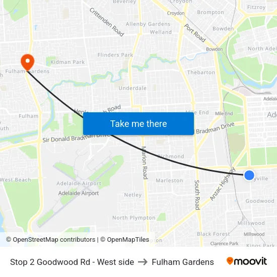 Stop 2 Goodwood Rd - West side to Fulham Gardens map