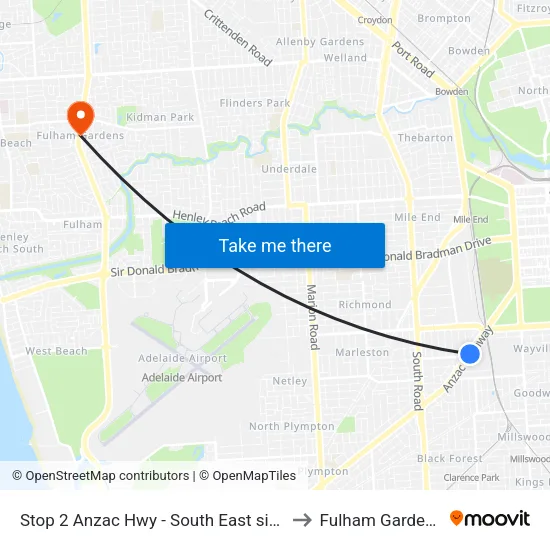 Stop 2 Anzac Hwy - South East side to Fulham Gardens map