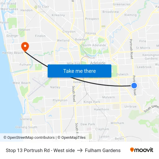 Stop 13 Portrush Rd - West side to Fulham Gardens map