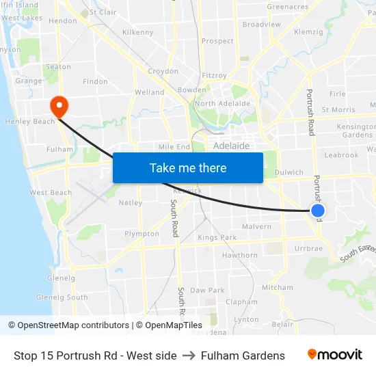 Stop 15 Portrush Rd - West side to Fulham Gardens map