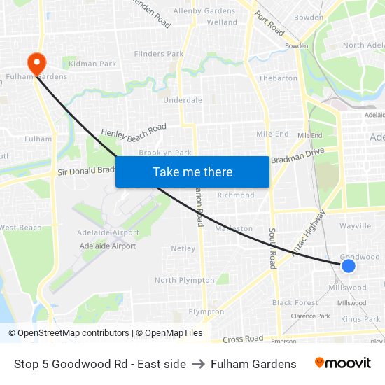 Stop 5 Goodwood Rd - East side to Fulham Gardens map