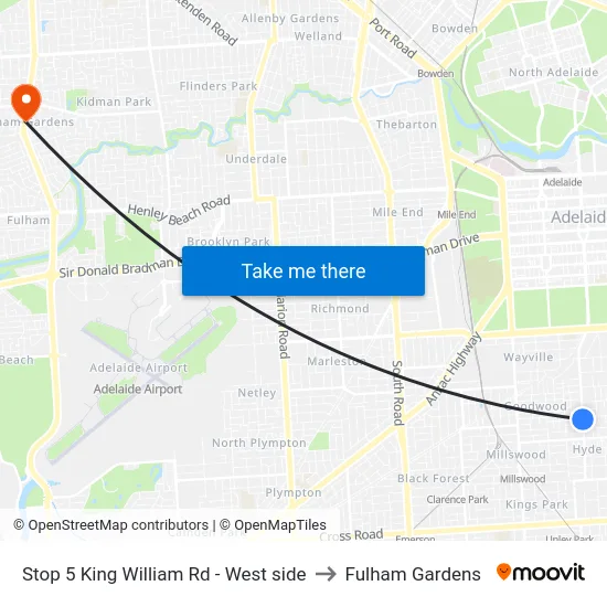 Stop 5 King William Rd - West side to Fulham Gardens map