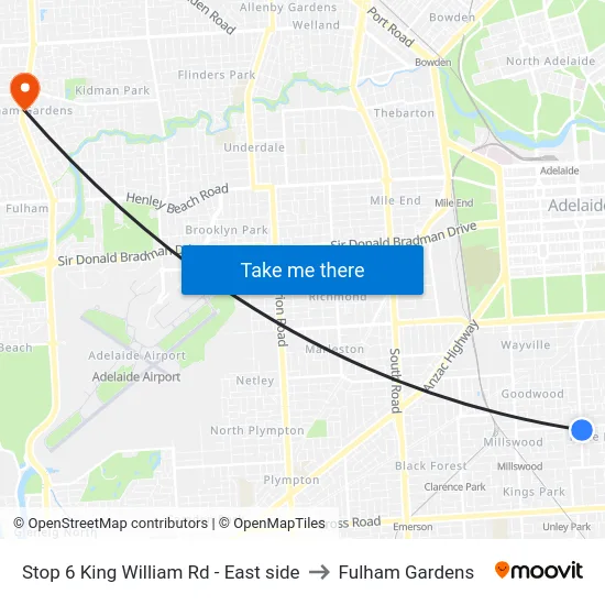 Stop 6 King William Rd - East side to Fulham Gardens map