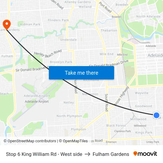 Stop 6 King William Rd - West side to Fulham Gardens map