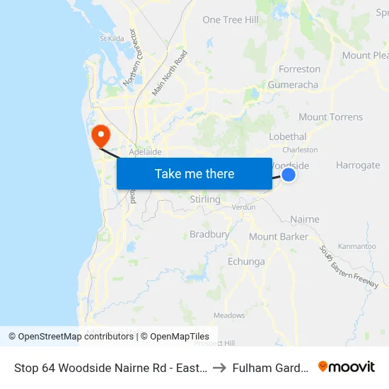 Stop 64 Woodside Nairne Rd - East side to Fulham Gardens map