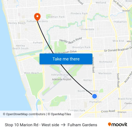 Stop 10 Marion Rd - West side to Fulham Gardens map