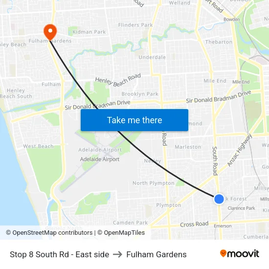 Stop 8 South Rd - East side to Fulham Gardens map
