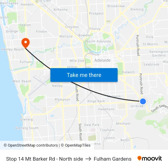 Stop 14 Mt Barker Rd - North side to Fulham Gardens map