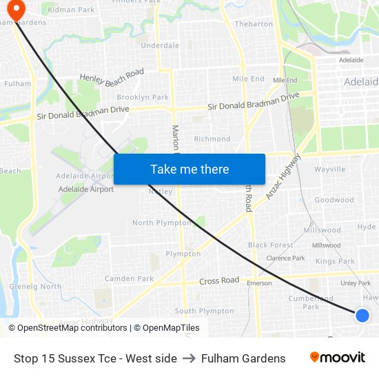 Stop 15 Sussex Tce - West side to Fulham Gardens map