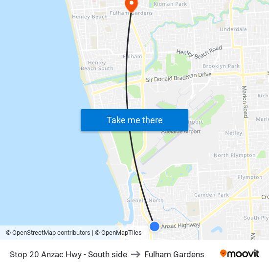 Stop 20 Anzac Hwy - South side to Fulham Gardens map