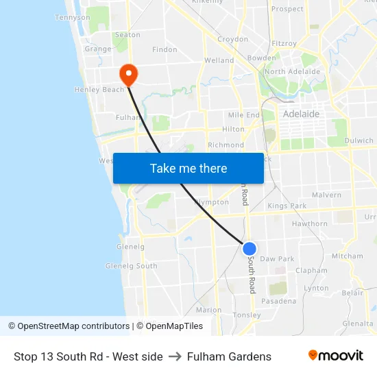 Stop 13 South Rd - West side to Fulham Gardens map