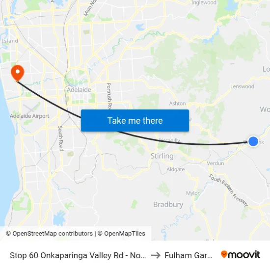 Stop 60 Onkaparinga Valley Rd - North side to Fulham Gardens map