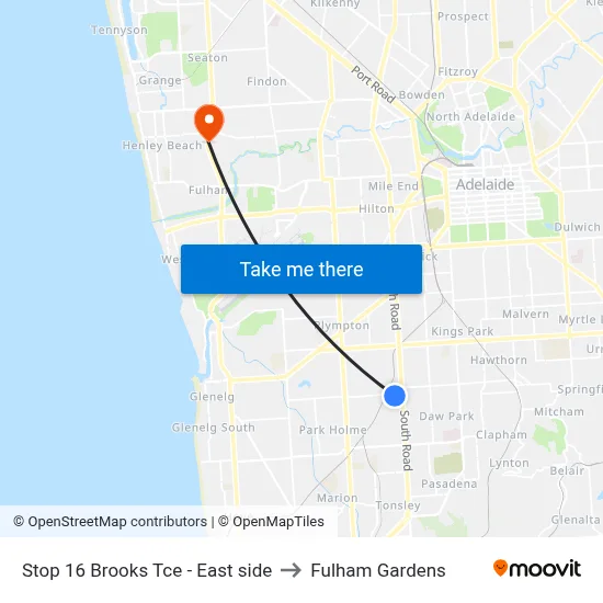 Stop 16 Brooks Tce - East side to Fulham Gardens map