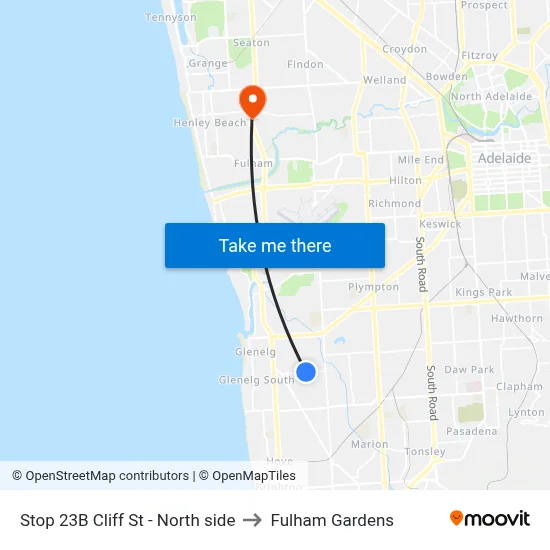 Stop 23B Cliff St - North side to Fulham Gardens map
