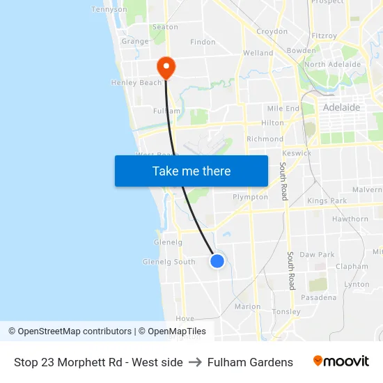 Stop 23 Morphett Rd - West side to Fulham Gardens map
