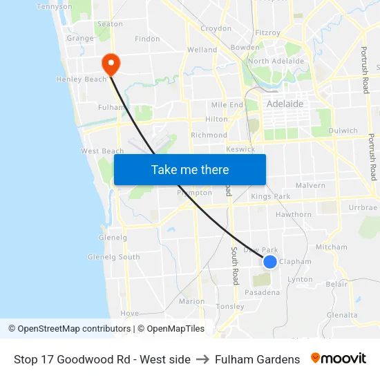 Stop 17 Goodwood Rd - West side to Fulham Gardens map
