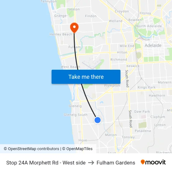 Stop 24A Morphett Rd - West side to Fulham Gardens map