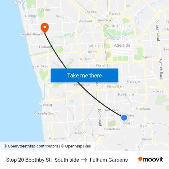 Stop 20 Boothby St - South side to Fulham Gardens map