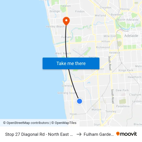 Stop 27 Diagonal Rd - North East side to Fulham Gardens map