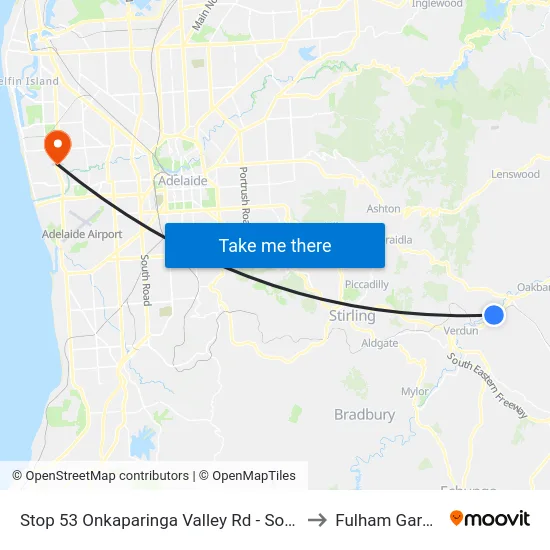 Stop 53 Onkaparinga Valley Rd - South side to Fulham Gardens map