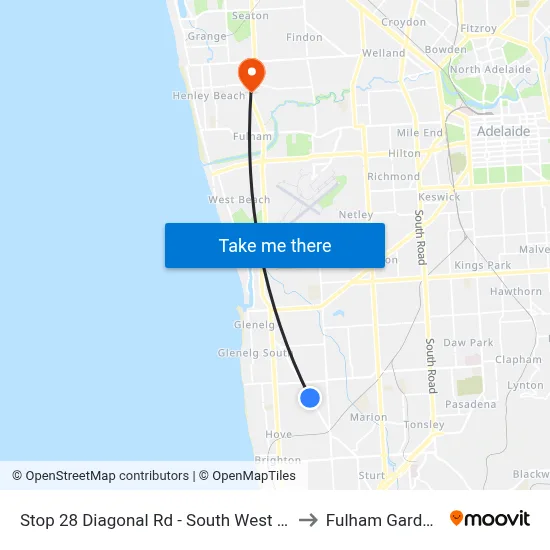 Stop 28 Diagonal Rd - South West side to Fulham Gardens map