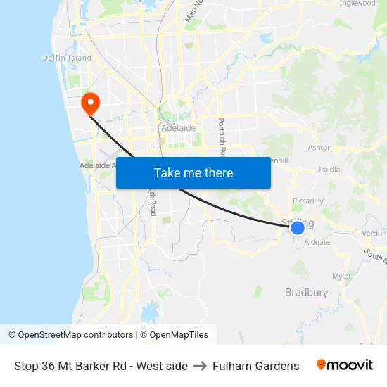 Stop 36 Mt Barker Rd - West side to Fulham Gardens map
