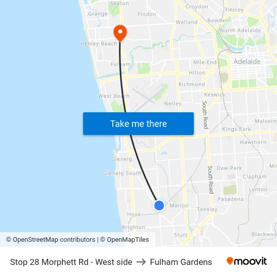 Stop 28 Morphett Rd - West side to Fulham Gardens map