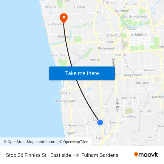 Stop 26 Finniss St - East side to Fulham Gardens map