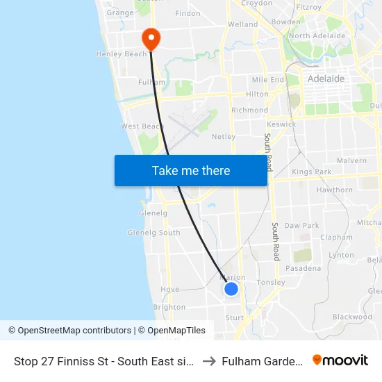 Stop 27 Finniss St - South East side to Fulham Gardens map