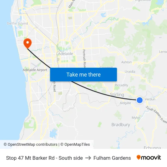 Stop 47 Mt Barker Rd - South side to Fulham Gardens map