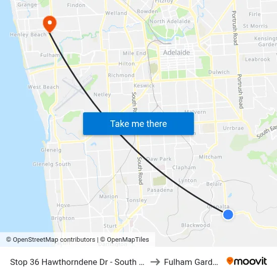 Stop 36 Hawthorndene Dr - South side to Fulham Gardens map