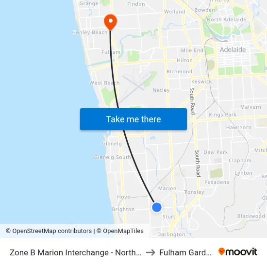 Zone B Marion Interchange - North side to Fulham Gardens map