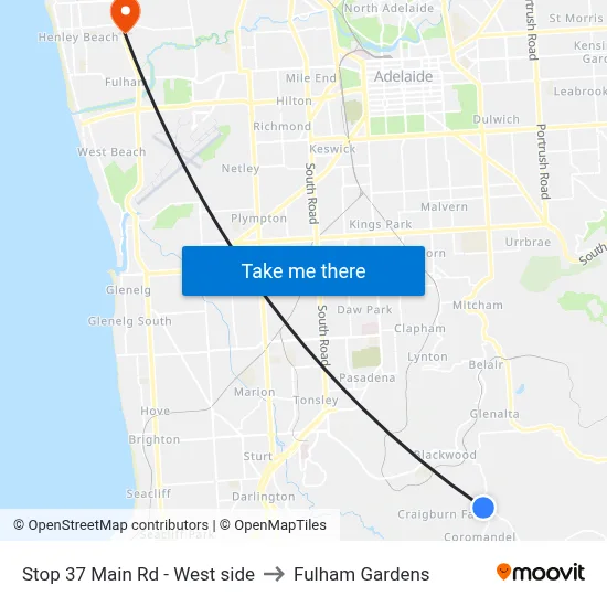 Stop 37 Main Rd - West side to Fulham Gardens map