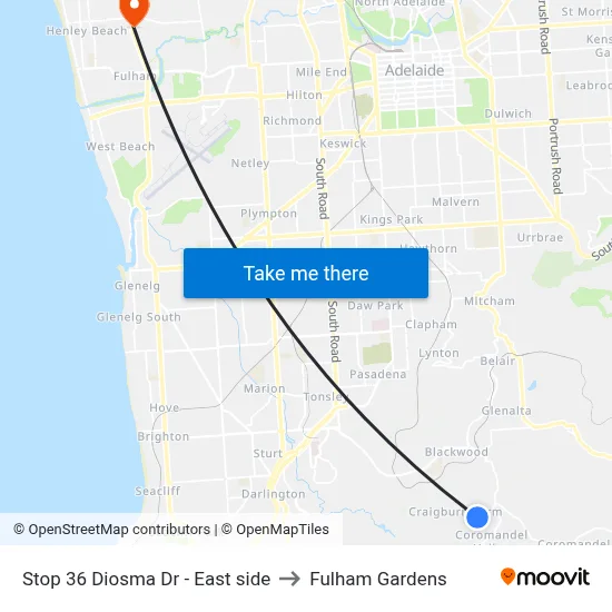 Stop 36 Diosma Dr - East side to Fulham Gardens map