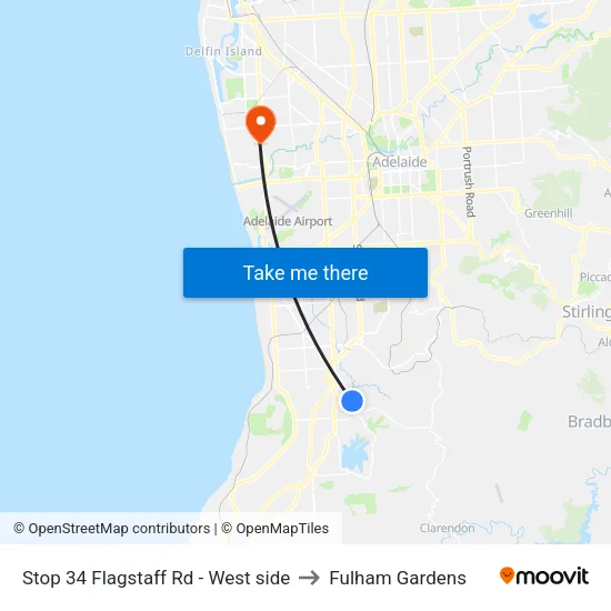 Stop 34 Flagstaff Rd - West side to Fulham Gardens map