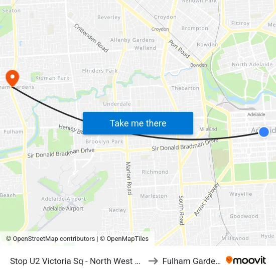 Stop U2 Victoria Sq - North West side to Fulham Gardens map